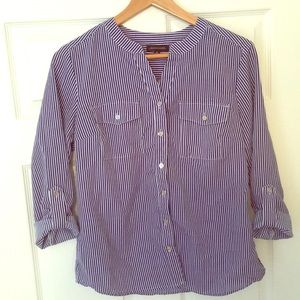 Blue and white stripe button down. Casual. Size S.